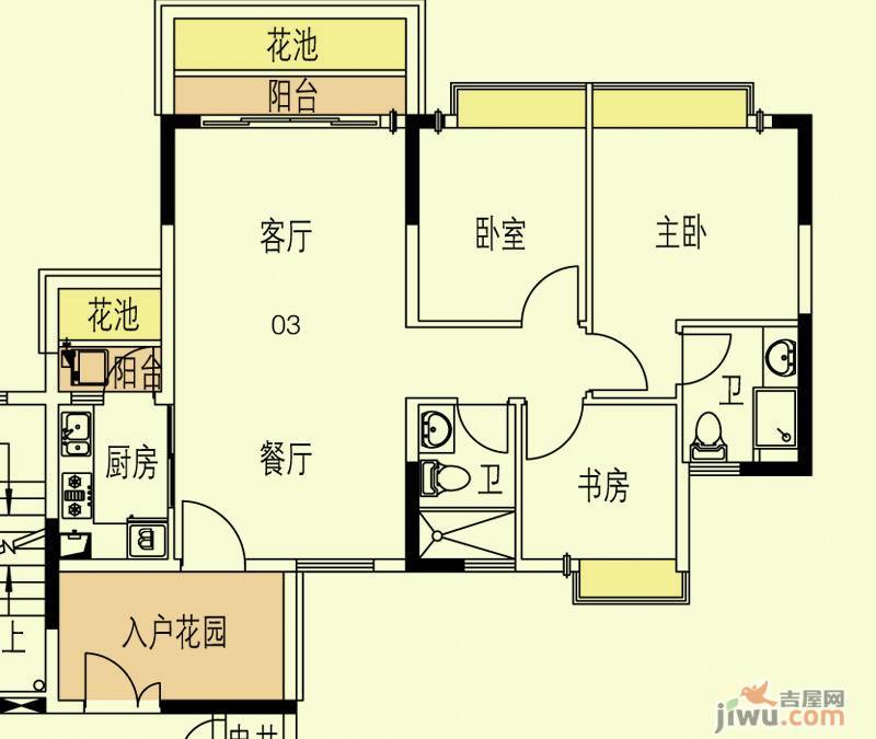 东海国际花园3室2厅2卫89.6㎡户型图