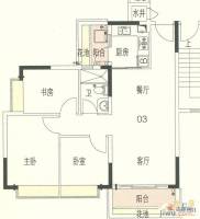 东海国际花园3室2厅2卫83.6㎡户型图