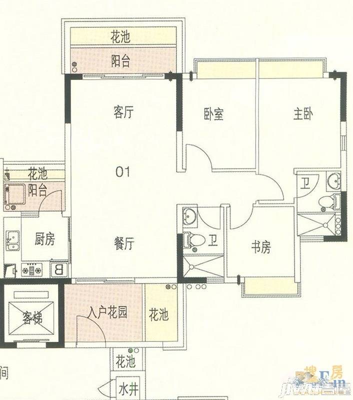 东海国际花园3室2厅2卫89.7㎡户型图