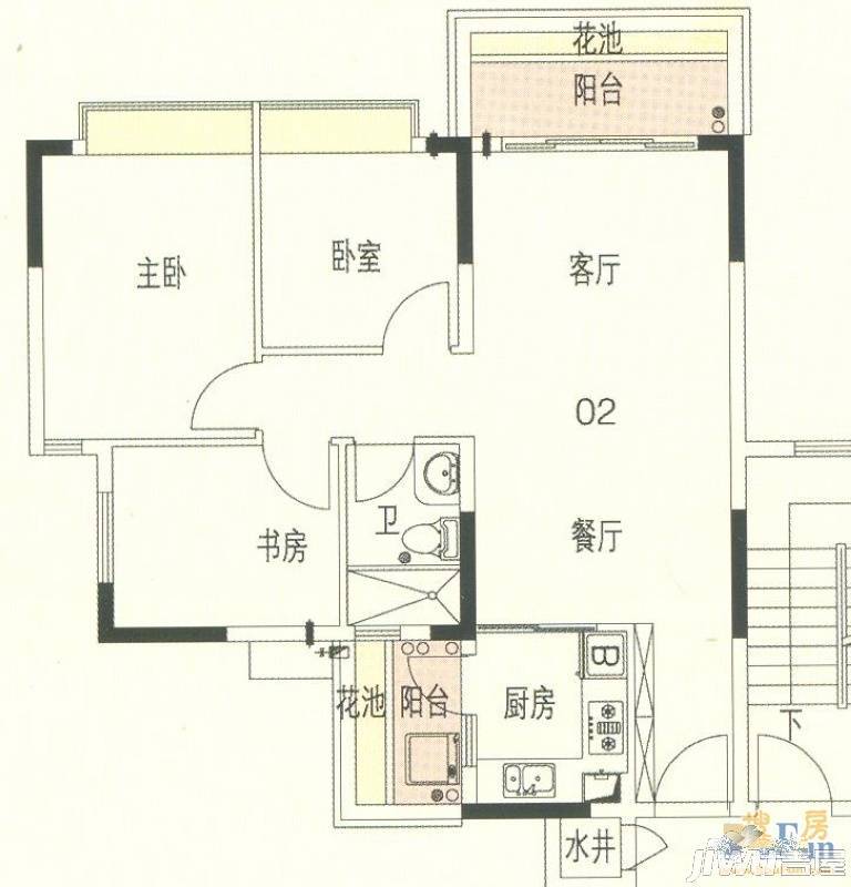 东海国际花园3室2厅2卫83.8㎡户型图