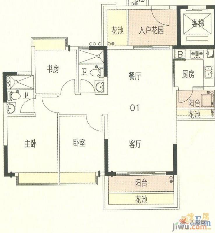 东海国际花园3室2厅2卫89.7㎡户型图