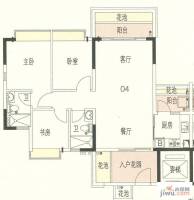 东海国际花园3室2厅1卫89.8㎡户型图