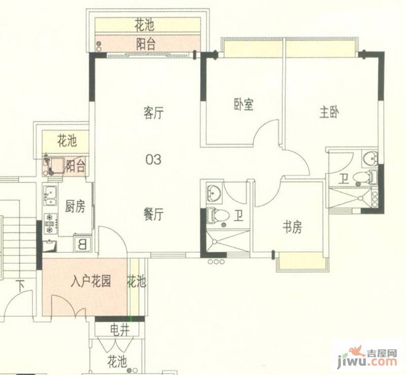 东海国际花园3室2厅1卫89.5㎡户型图