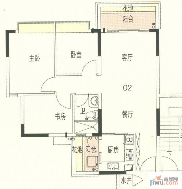 东海国际花园3室2厅1卫83.8㎡户型图