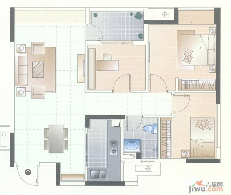 万科金域蓝湾二期3室2厅1卫87㎡户型图