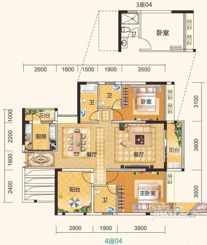 颐澳花园4室2厅2卫112㎡户型图