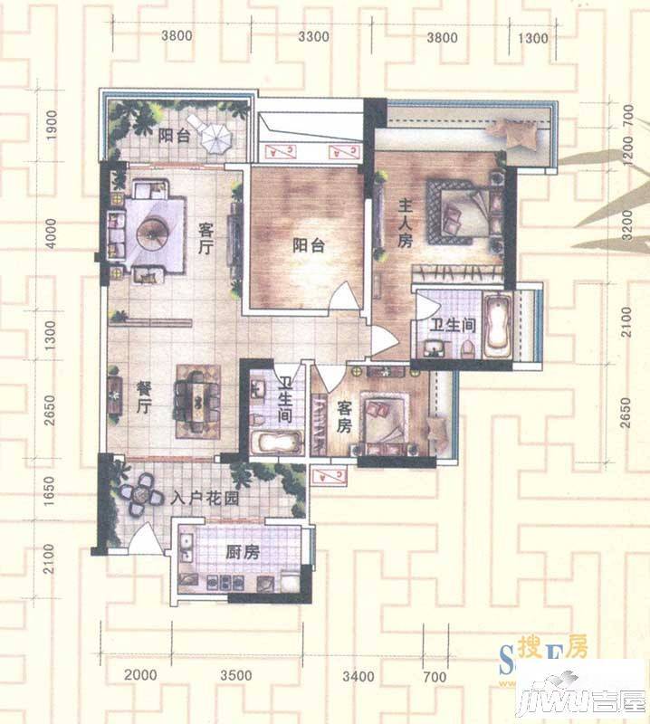 顺德雅居乐花园2室2厅1卫117㎡户型图