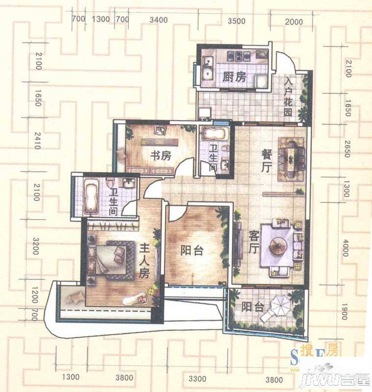 顺德雅居乐花园2室2厅1卫115㎡户型图