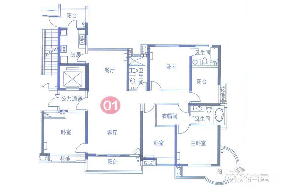 中海金沙水岸5室2厅3卫190㎡户型图