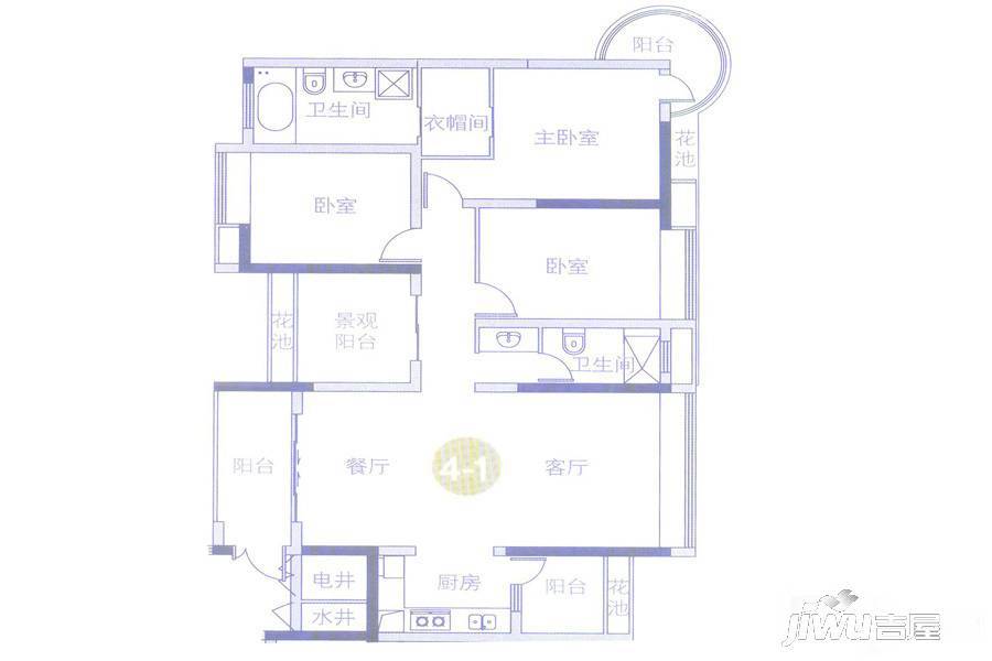 中海金沙水岸4室2厅2卫168㎡户型图