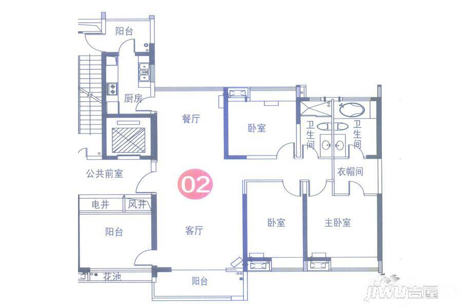 中海金沙水岸4室2厅2卫160㎡户型图