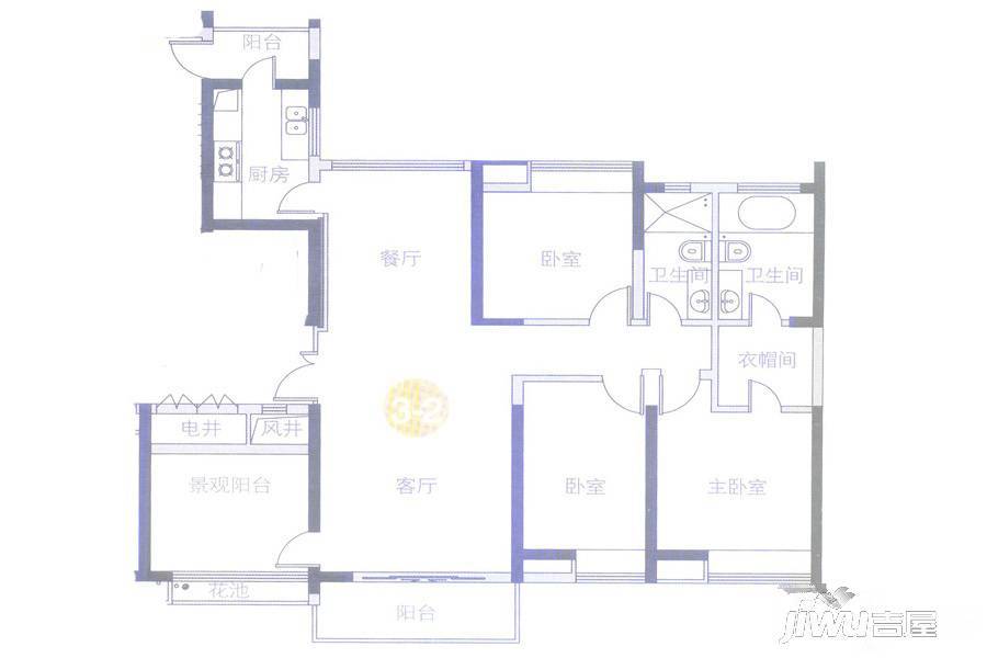 中海金沙水岸4室2厅2卫160㎡户型图