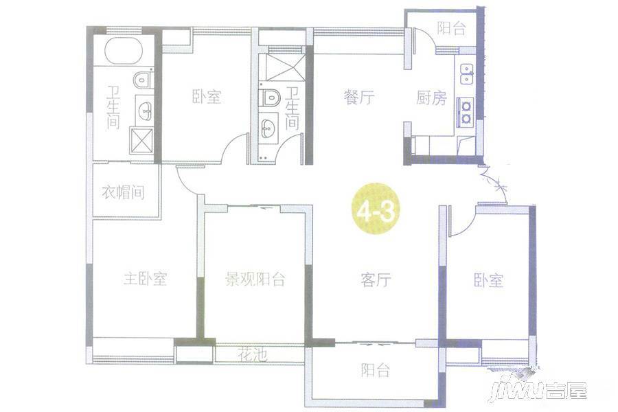 中海金沙水岸4室2厅2卫159㎡户型图