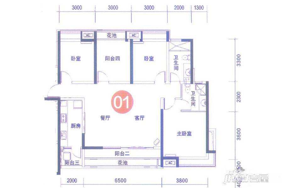 中海金沙水岸4室2厅2卫130㎡户型图