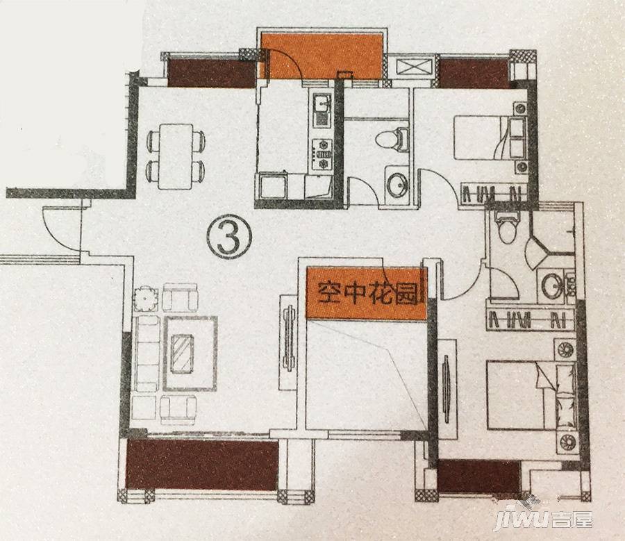 恒大翡翠华庭3室2厅2卫94㎡户型图