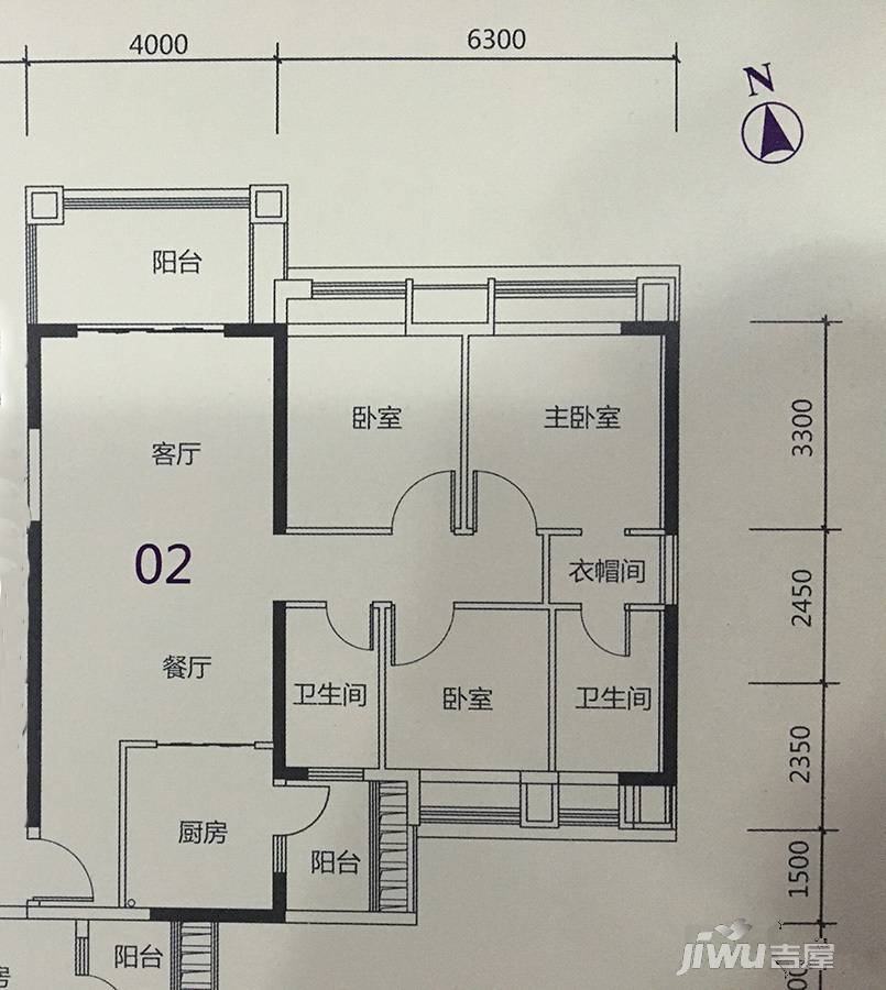 敏捷畔海御峰3室2厅2卫107.6㎡户型图