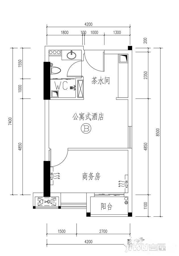 银钻广场1室1厅1卫32.9㎡户型图