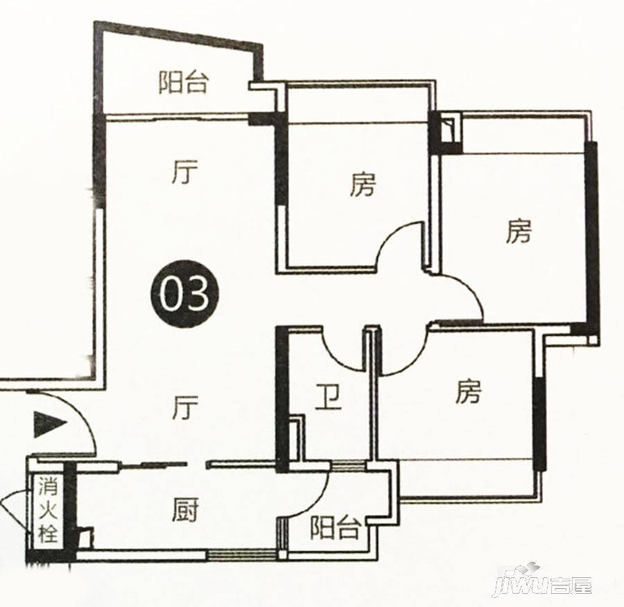 广佛新世界庄园洋房3室2厅1卫85㎡户型图