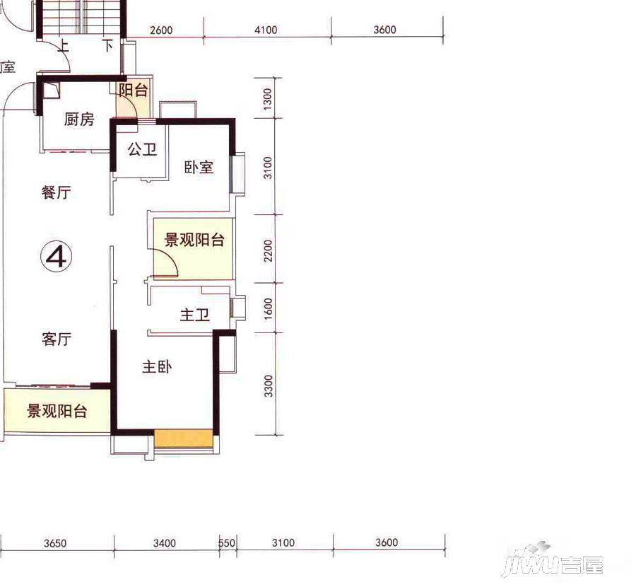 保利珑门3室2厅2卫90㎡户型图