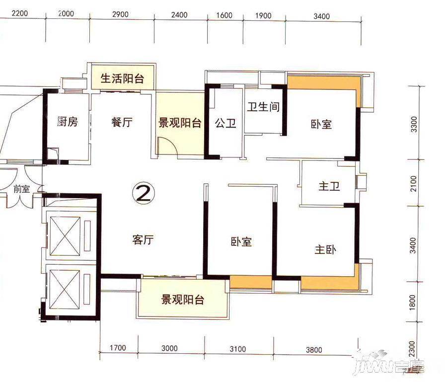 保利珑门4室2厅2卫144㎡户型图