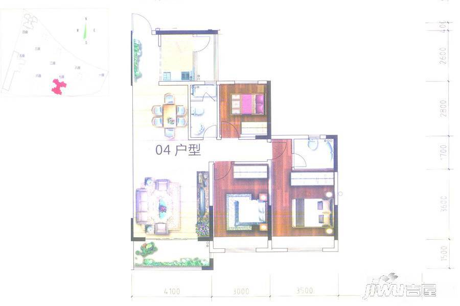 兆丰豪庭3室2厅2卫107.9㎡户型图