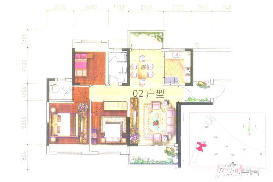 兆丰豪庭3室2厅2卫89.2㎡户型图