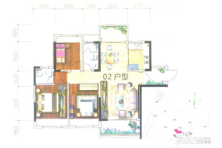 兆丰豪庭3室2厅2卫89.1㎡户型图