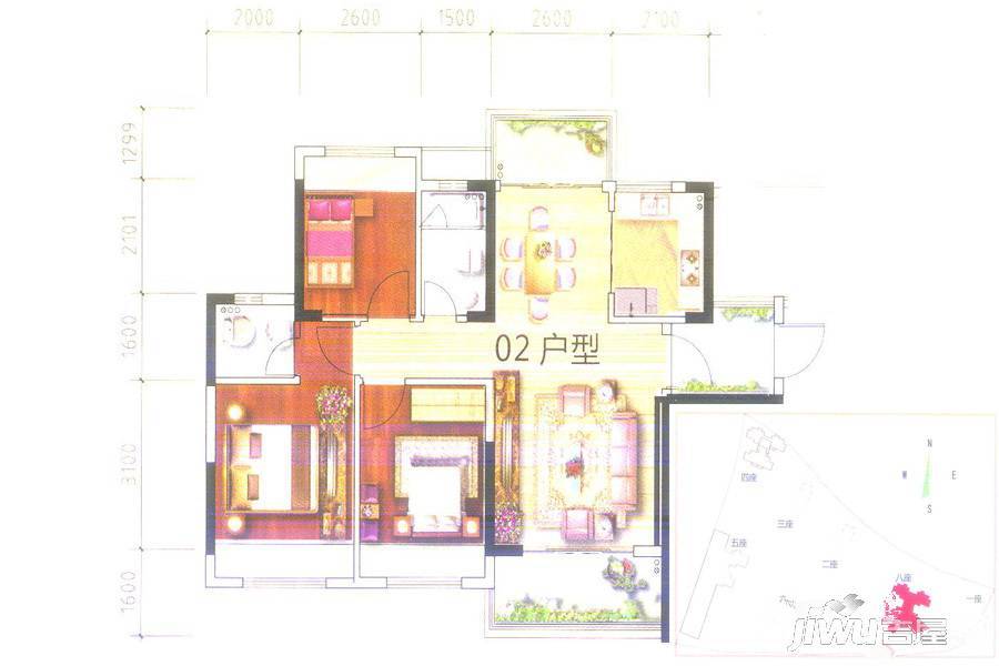 兆丰豪庭3室2厅2卫89㎡户型图