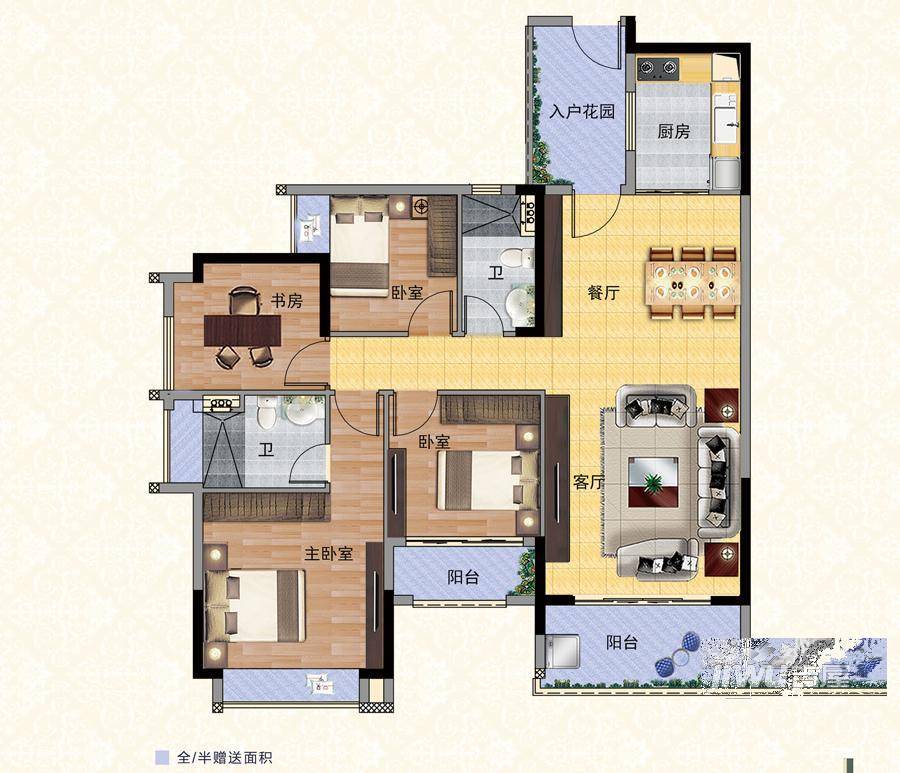 佛山保利中央公园20/29座02单元131(套内110)户型图_首付金额_4室