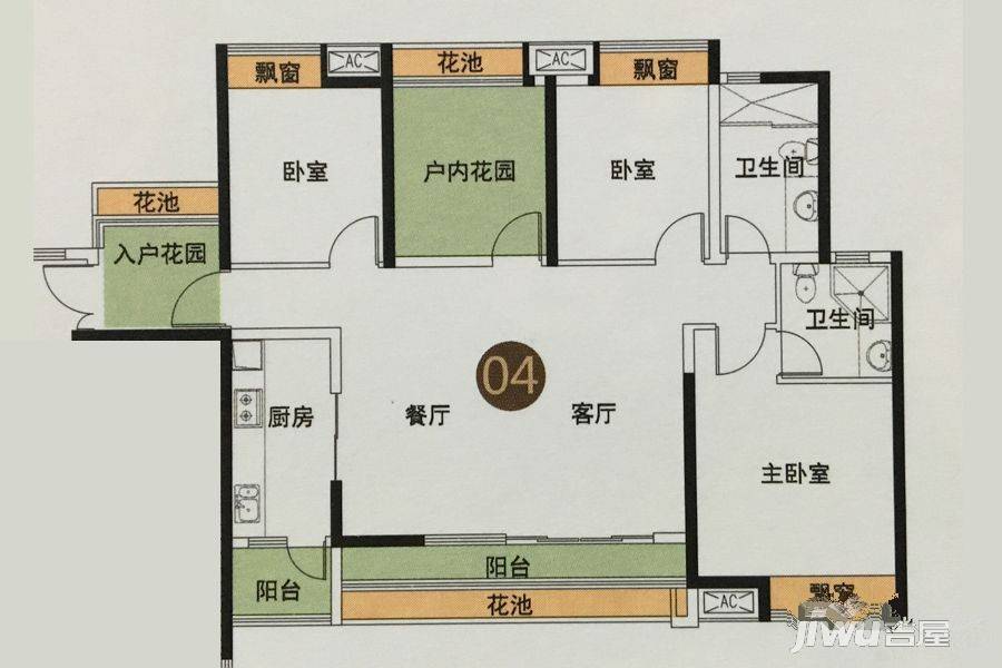 中海金沙水岸4室2厅2卫128㎡户型图