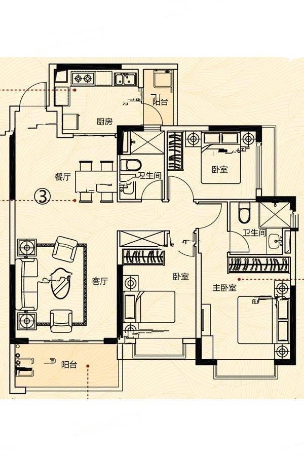 恒大龙江翡翠3室2厅2卫122㎡户型图