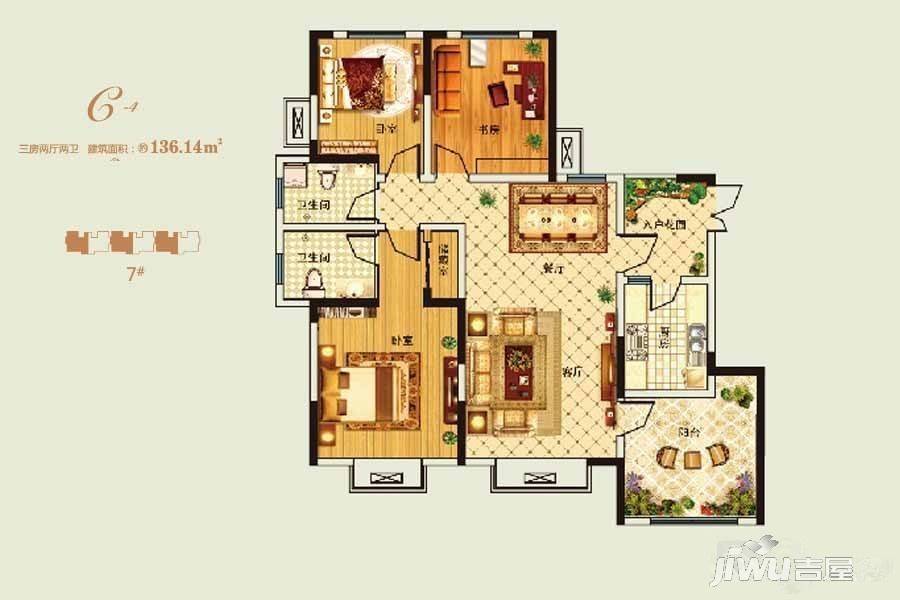 维也纳湖畔3室2厅2卫136.1㎡户型图