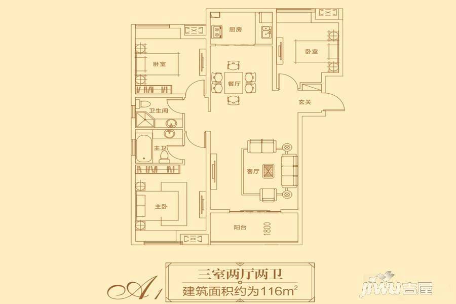 法兰原著3室2厅2卫116㎡户型图