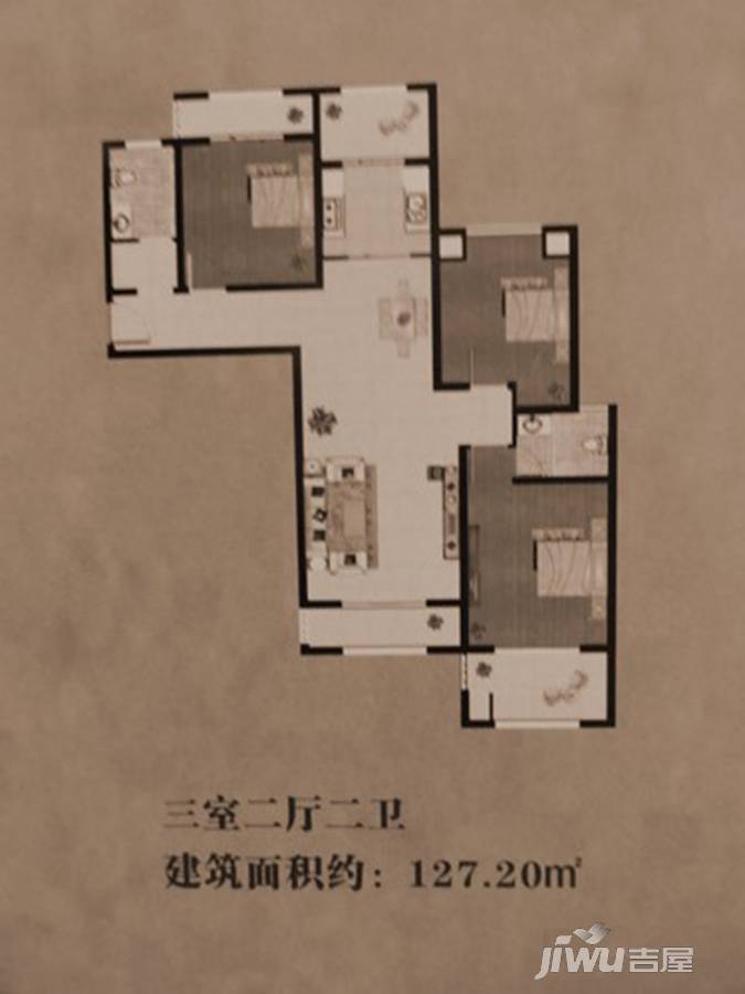 剑桥郡3室2厅2卫127.2㎡户型图