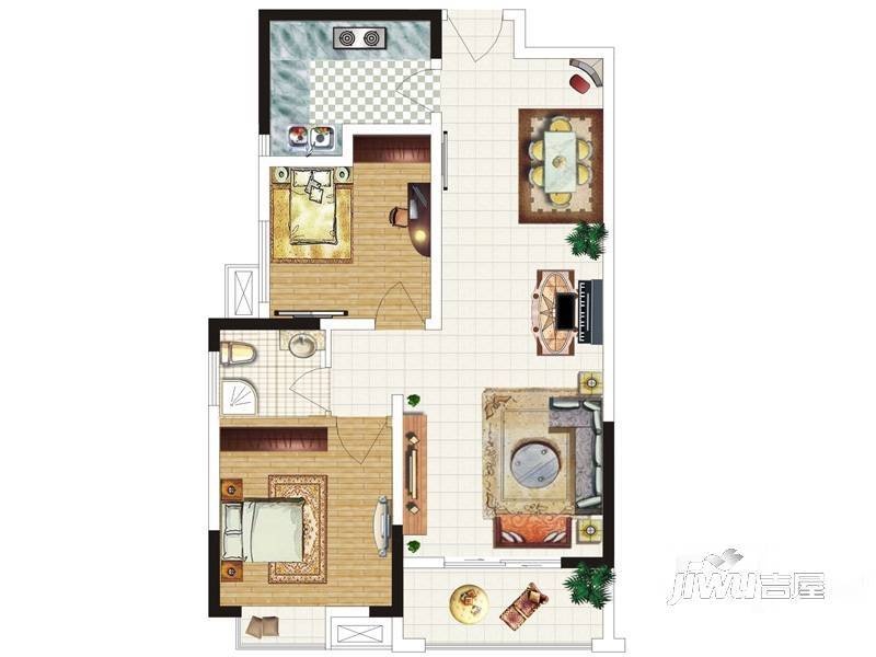 一江弘城2室2厅1卫86.6㎡户型图