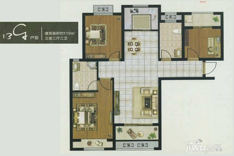 悦府海棠3室2厅2卫110㎡户型图