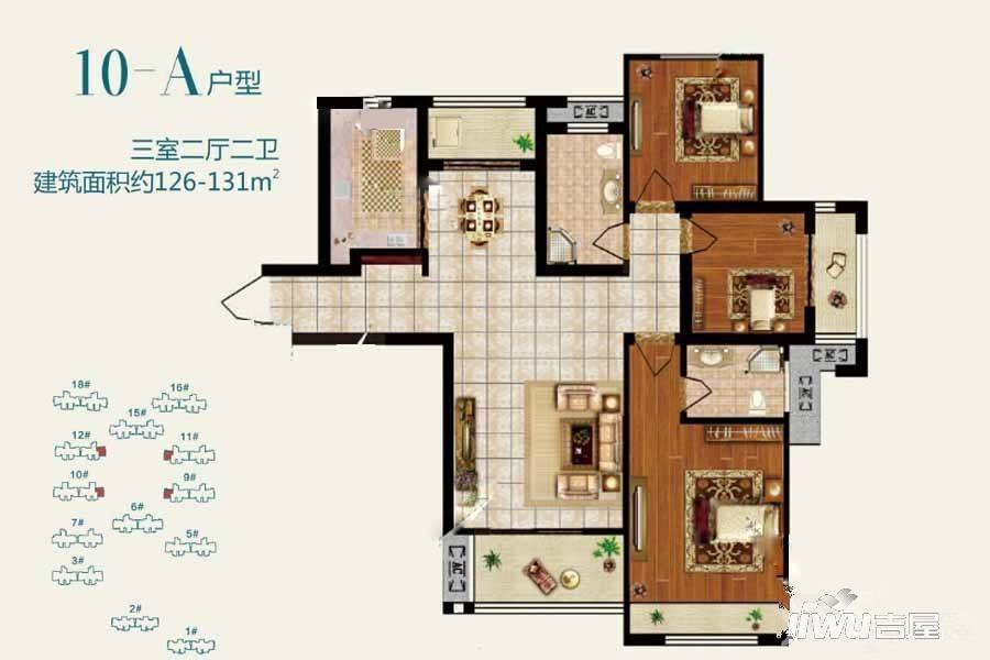 悦府海棠3室2厅2卫131㎡户型图