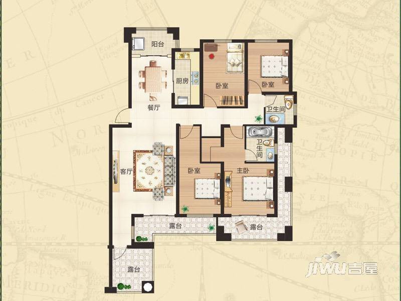 富田兴龙湾4室2厅2卫155.4㎡户型图