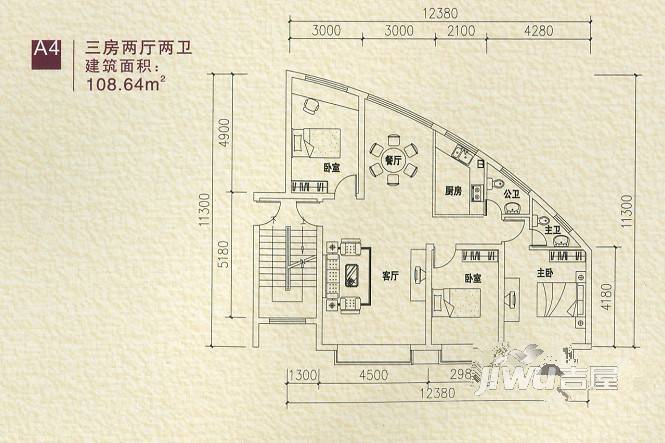 金域东方3室2厅2卫108.6㎡户型图