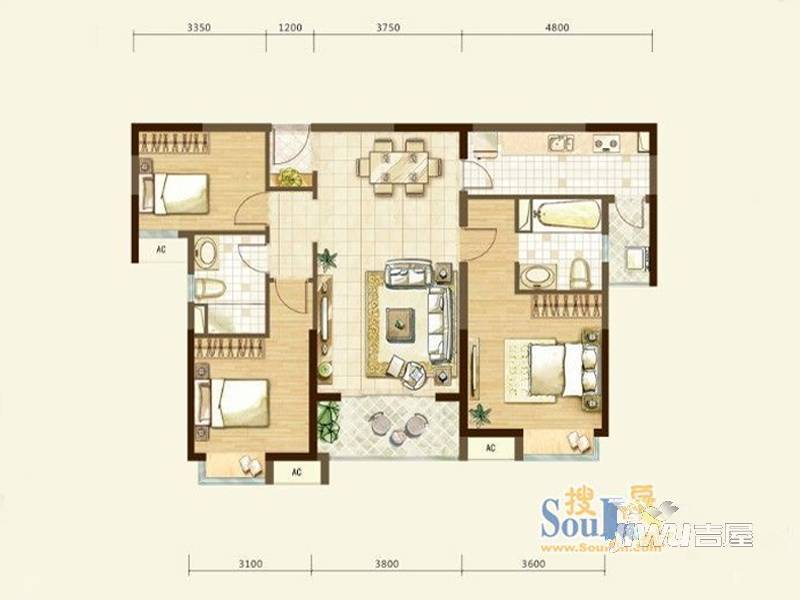 中海国际社区3室2厅2卫115㎡户型图