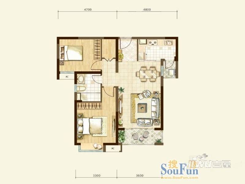 中海国际社区2室2厅1卫85㎡户型图