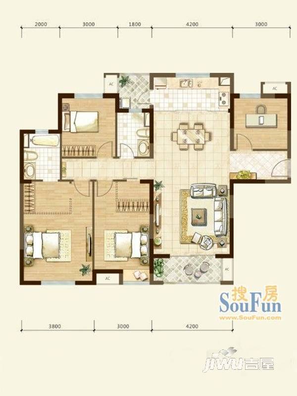 中海国际社区3室2厅2卫120㎡户型图