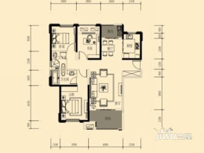 江山里3室2厅2卫118㎡户型图