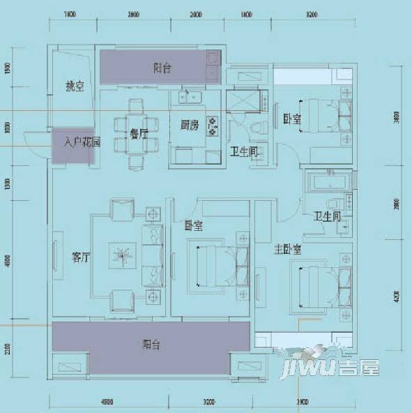 江山里3室2厅2卫138㎡户型图