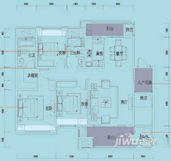 江山里3室2厅2卫142㎡户型图