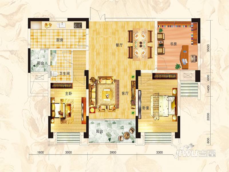 骏城龙廷花园3室2厅2卫102㎡户型图