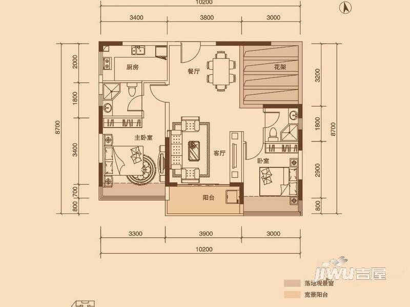 龙南中央城2室2厅1卫85.2㎡户型图