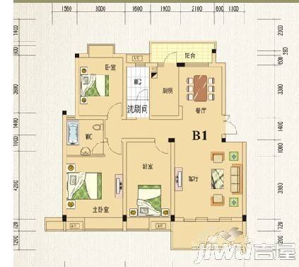 于都伟毅·锦锈嘉园3室2厅2卫124.1㎡户型图