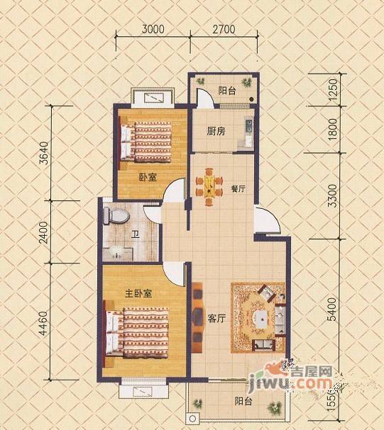 东城华庭2室2厅1卫85㎡户型图