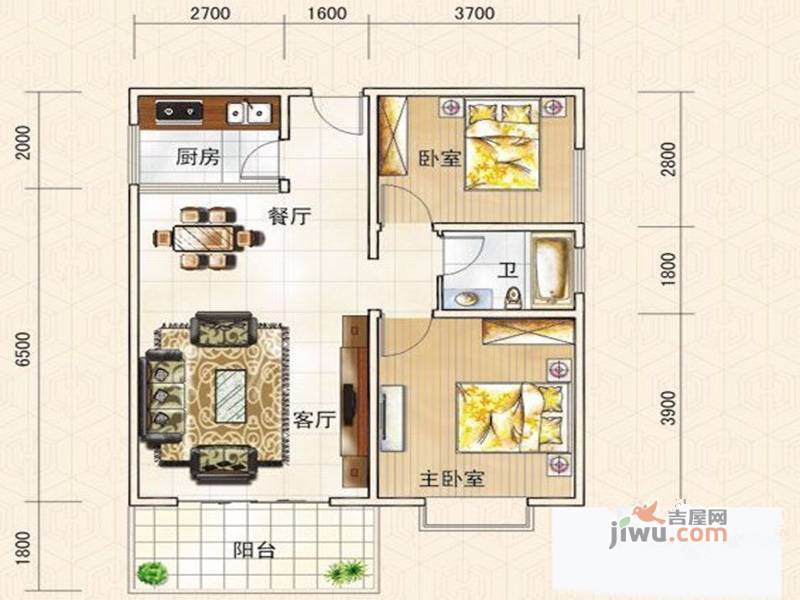 御景桃源山庄2室2厅1卫80㎡户型图